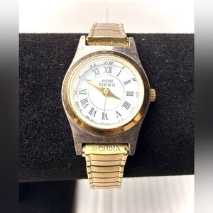 Vintage Anne Klein II Watch Womens Two Tone Gold Silver Roman Numerals Flex Band